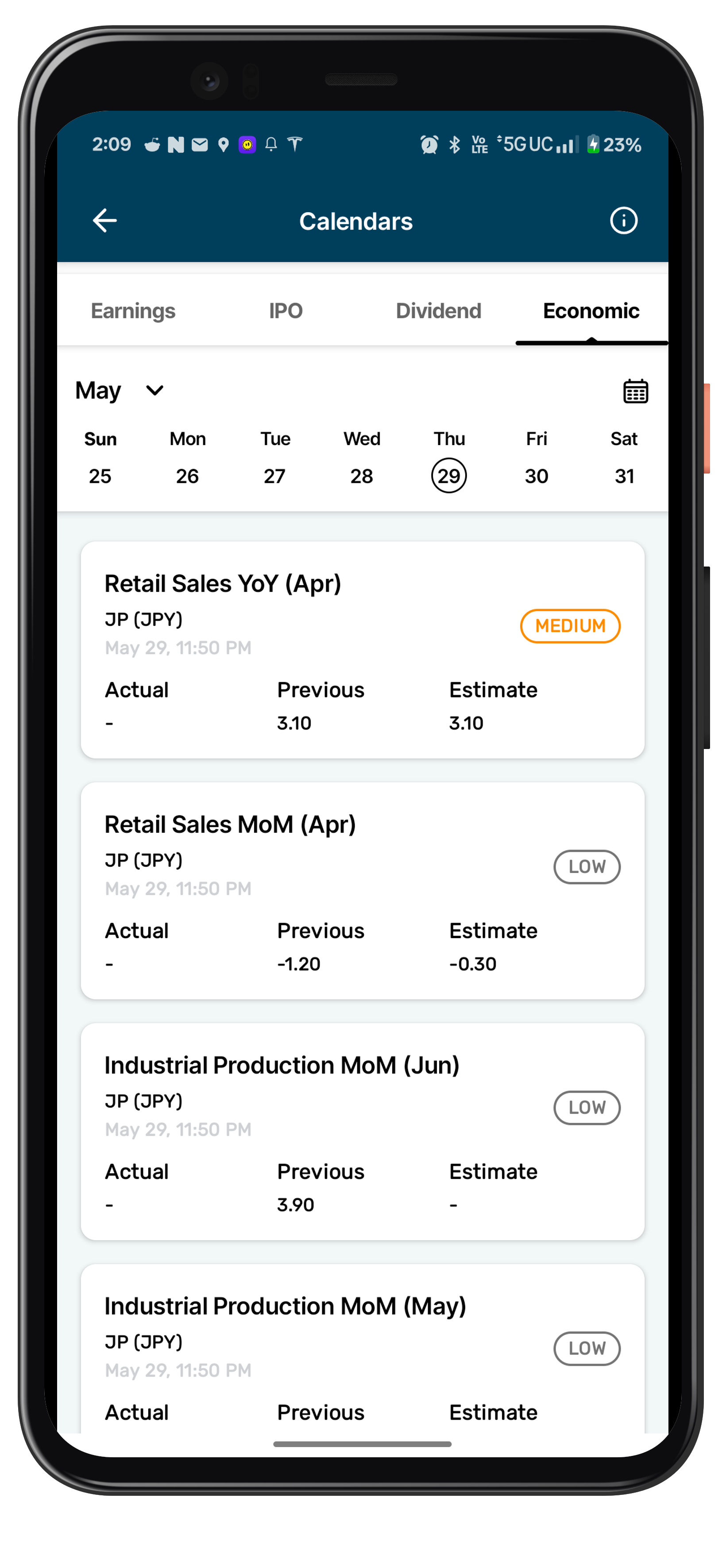Stocks Genie Calendar Screenshot